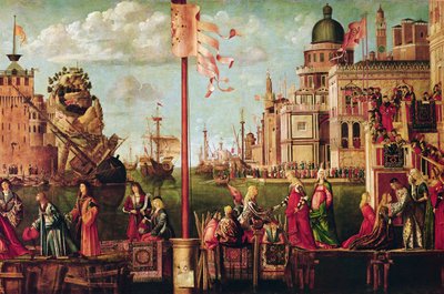 Reunión de Etherius y Ursula y la partida de los peregrinos, del ciclo de Santa Úrsula, c.1490-96 (detalle) de Vittore Carpaccio